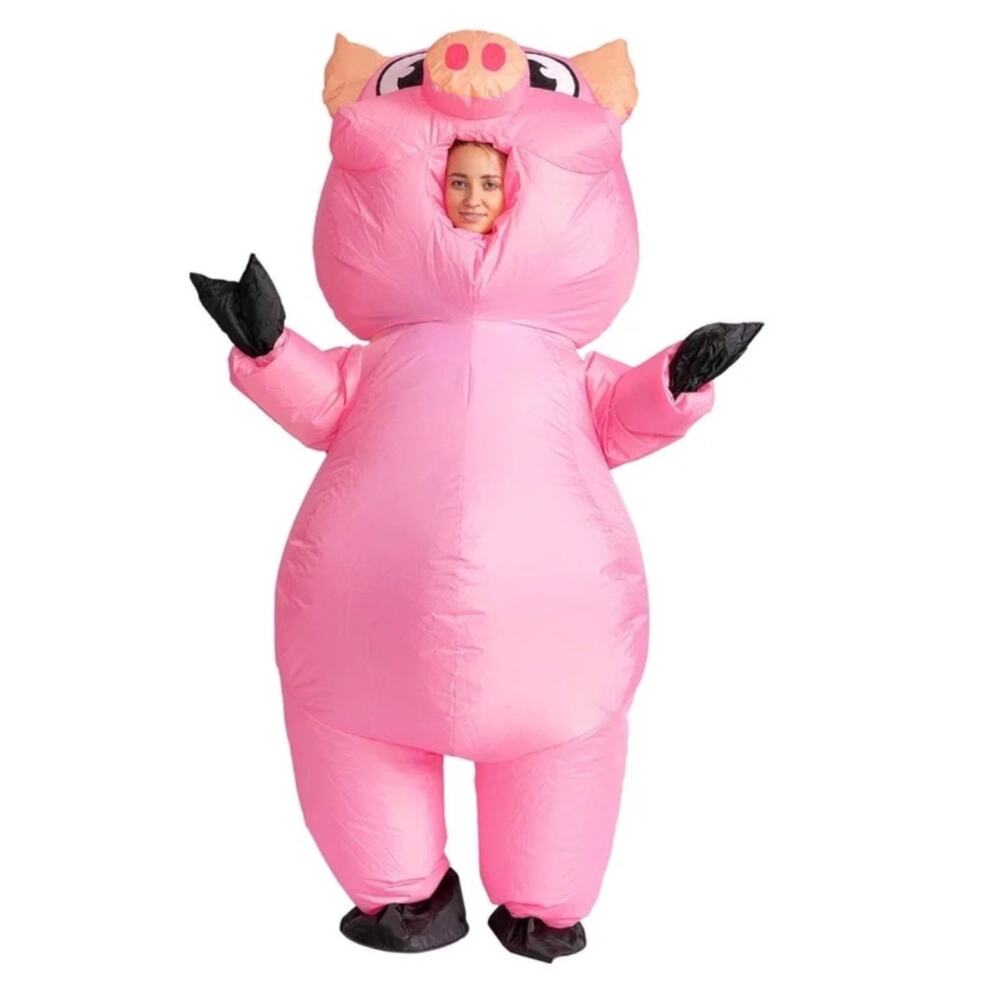 New Joyfy Adult Inflatable Pig Costume, Air Blow Up Pink Piggy Halloween Cosplay